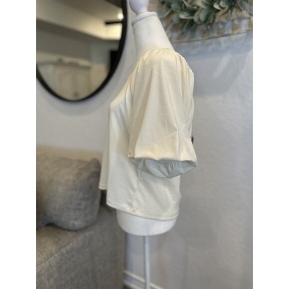 Women’s White Blouse Small Puff Sleeve NWT‎ Banana Republic X Reprive - Picture 2 of 6